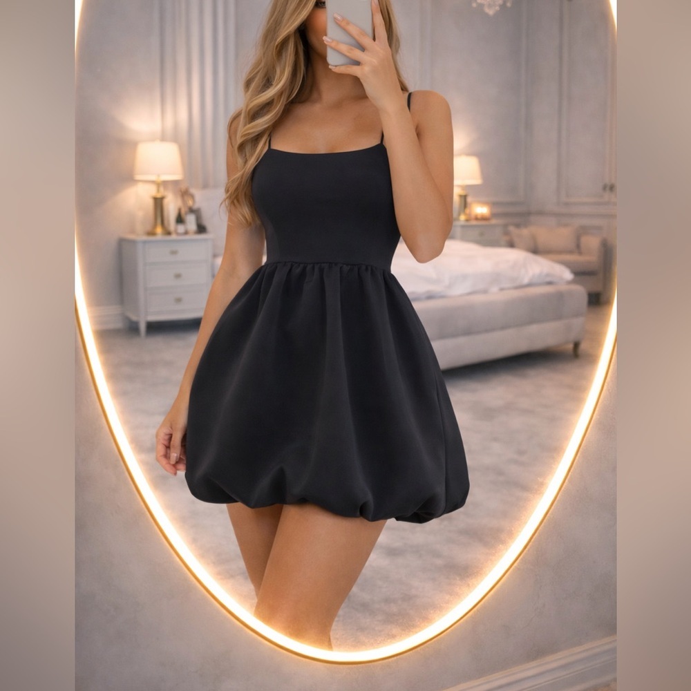 Black Bubble-Hem Mini Dress - Women